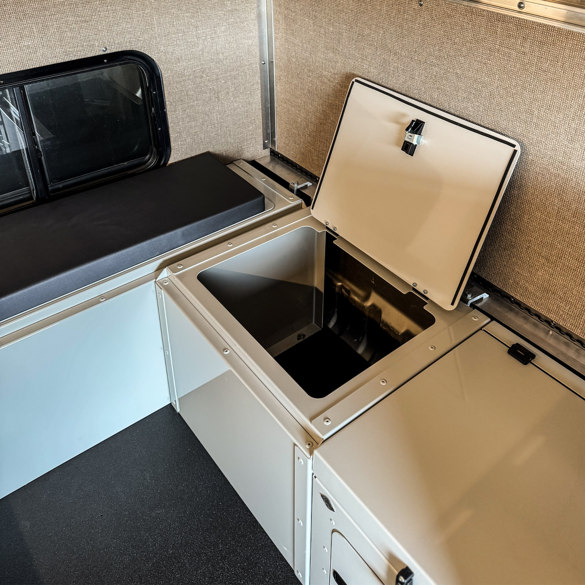 camper storage bench with lid